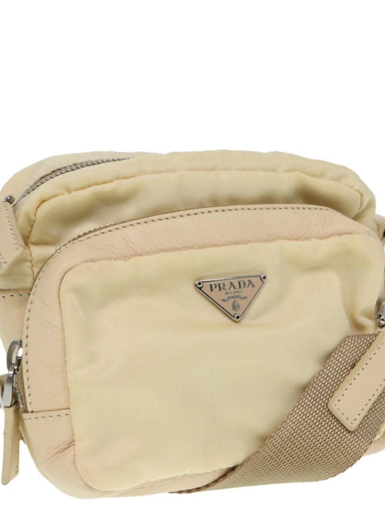 Prada Pouch Nylon Beige Silver Auth